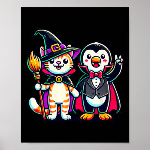 Poster Joli Halloween Enfants Penguin Vampire Chat Witn