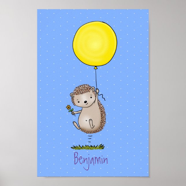 Poster Joli hérisson et motif de dessin animé de ballon (Devant)