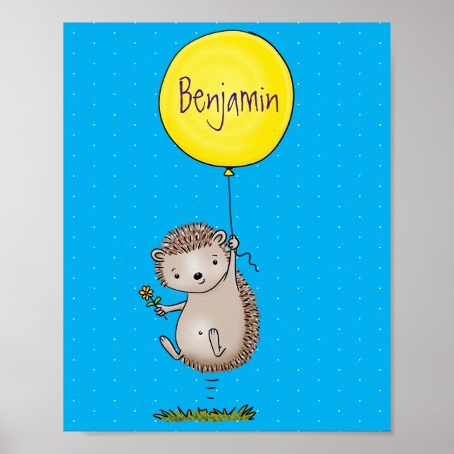 Poster Joli hérisson et motif de dessin animé de ballon (Devant)