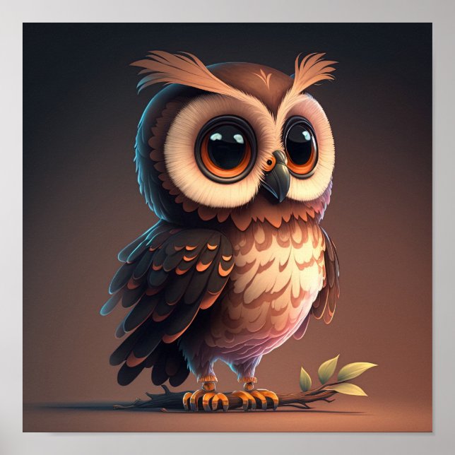 Poster Joli hibou de dessin animé sur un arrière - plan b (Devant)