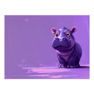 Poster Joli hippopotame violet de style cartoon