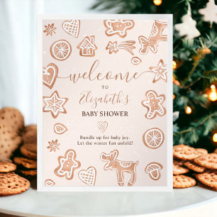 Poster Joli hiver Noël bienvenue baby shower biscuit