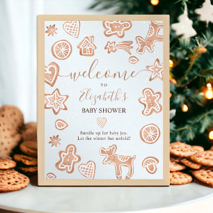Poster Joli hiver Noël bienvenue baby shower biscuit