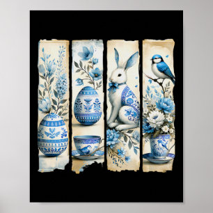 Poster Joli Jay Bleu Oeufs De Lapin De Pâques Fleurs Sac