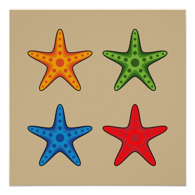 Poster Joli jeu de caricature coloré Starfish (Devant)