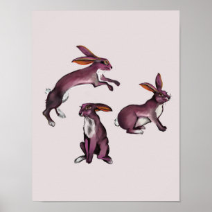 Poster Joli & Jouer Lapin Violet Lapin Art Pour Enfants