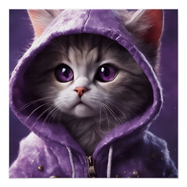 Poster Joli Kitty dans un Sweat - shirt à capuche pourpre (Devant)