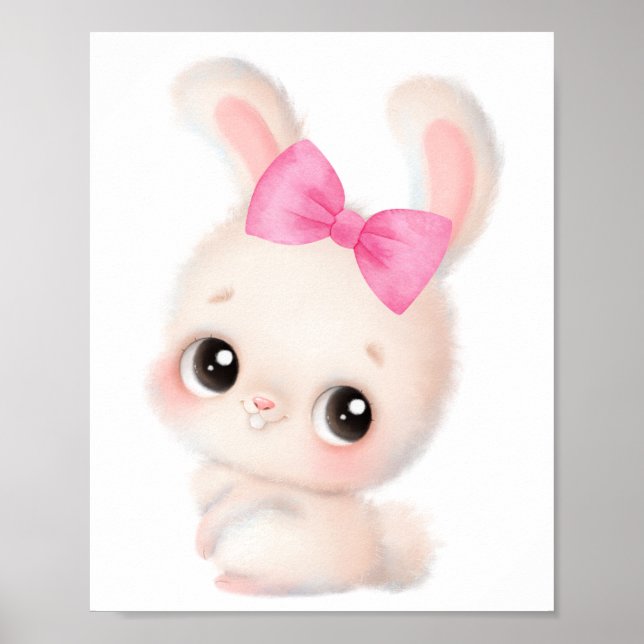 Poster Joli lapin avec Bow Rose Bow Wall Art (Devant)