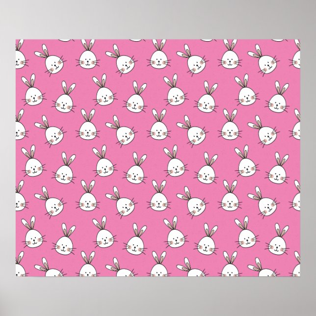 Poster Joli lapin blanc de Pâques sur rose (Devant)