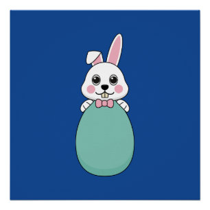 Poster Joli lapin blanc tenant l'oeuf de Pâques