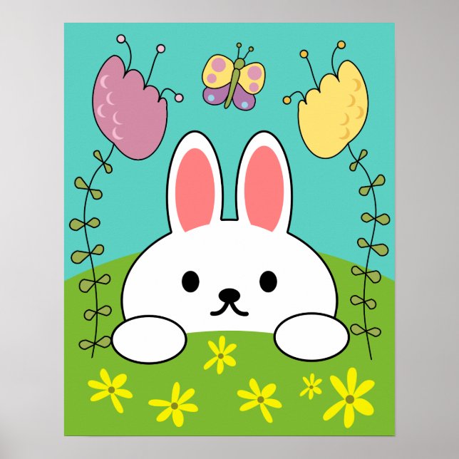 Poster Joli lapin de lapin blanc caricature (Devant)