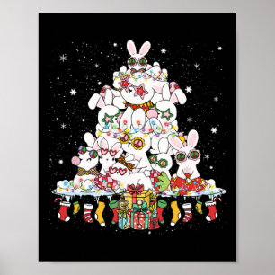 Poster Joli lapin de Noël Arbre lapins blancs entouré