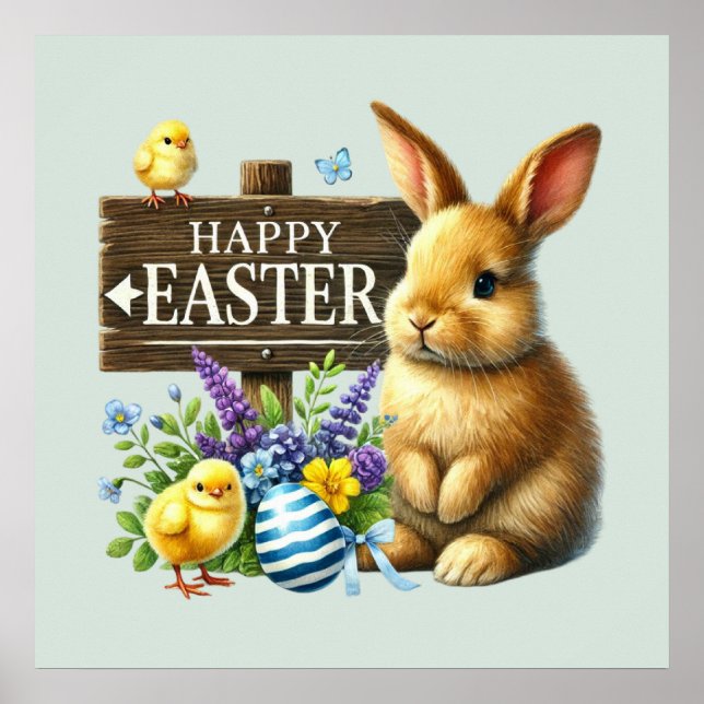 Poster Joli lapin de Pâques (Devant)