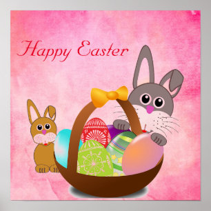 Poster Joli lapin de Pâques rose