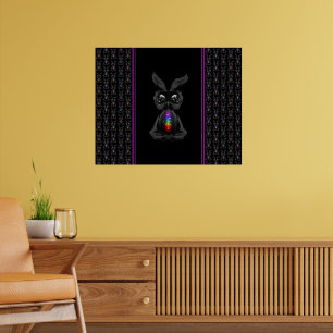 Poster Joli lapin noir avec Soul arc-en-ciel Chakra