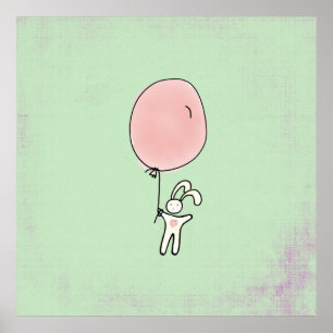 Poster Joli lapin tenant un ballon