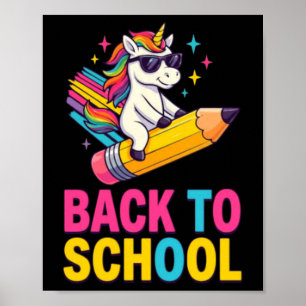 Poster Joli licorne retour à l'école premier jour d'école