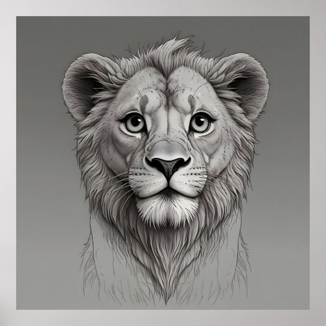 Poster joli lion avec de grands yeux (Devant)
