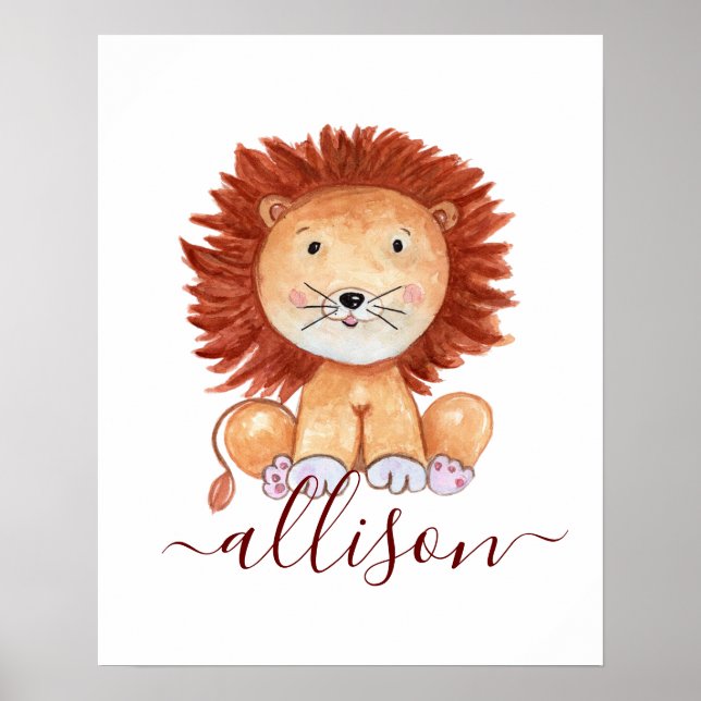 Poster Joli lion dessiné à la main enfants personnalisés (Devant)