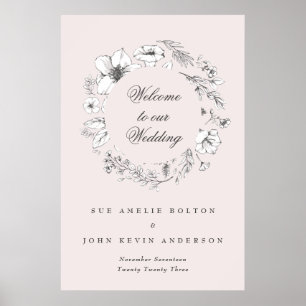 Poster Joli Monogramme Floral Blush Sketched Welcome
