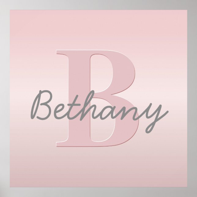 Poster Joli Monogramme rose personnalisable et votre nom  (Devant)