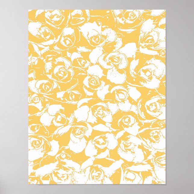 Poster Joli Motif d'illustration florale en Jaune (Devant)