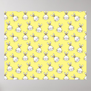 Poster Joli Motif lapin blanc de Pâques