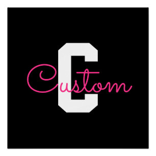 Poster Joli nom et monogramme Noir blanc et rose