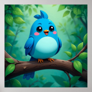 Poster Joli oiseau bleu de dessin animé