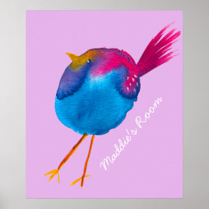 Poster Joli oiseau rose et bleu