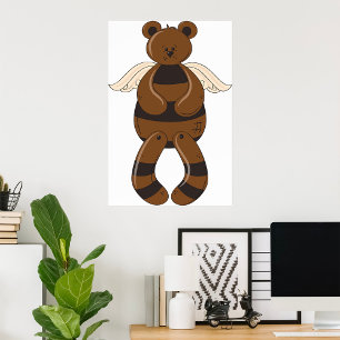 Poster Joli Ours en Peluche Brun avec des Ailes d'Ange