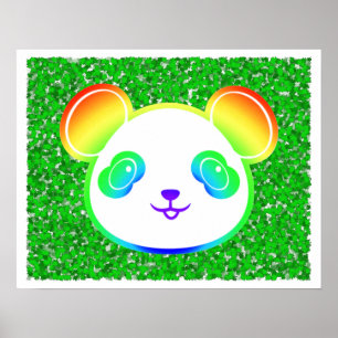Poster Joli Ours Panda Arc-en-Ciel sur Fond de Feuillage