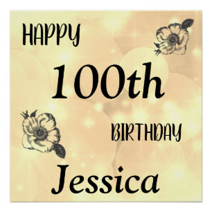Poster Joli Pale Gold pétillant Joyeux 100e anniversaire
