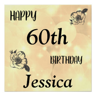 Poster Joli Pale Gold pétillant Joyeux 60e anniversaire