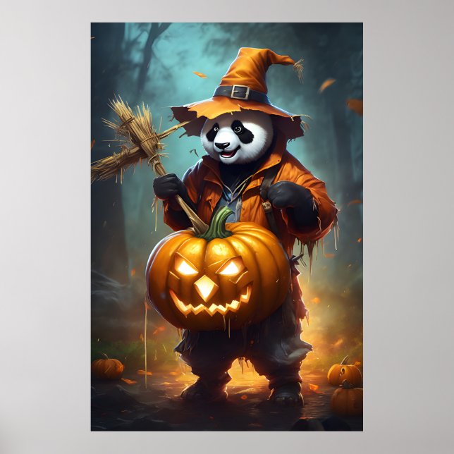 Poster Joli Panda Scarecrow Halloween (Devant)