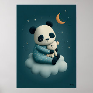 Poster Joli panda sur lit de pépinière nuage à l'heure du