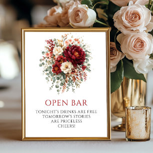 Poster Joli panneau de table pour bar ouvert Floral Marsa