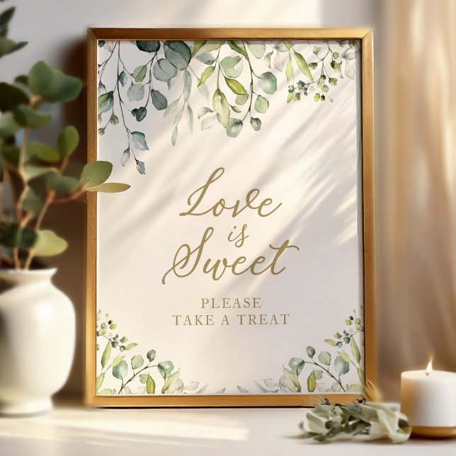 Poster Joli panneau de verdure d'eucalyptus L'amour est d (Créateur téléchargé)