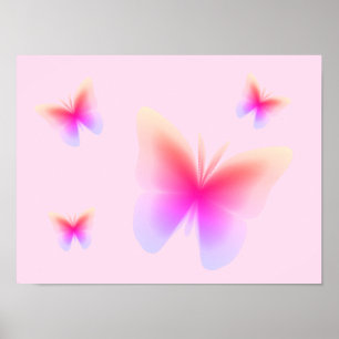 Poster Joli papillon rose imprimé sur fond rose
