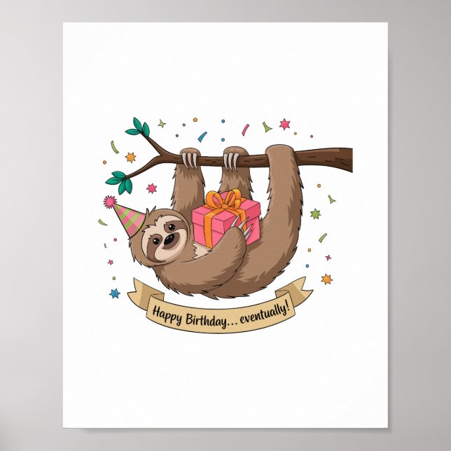 Poster Joli Paresseux Drôle Joyeux Anniversaire (Devant)