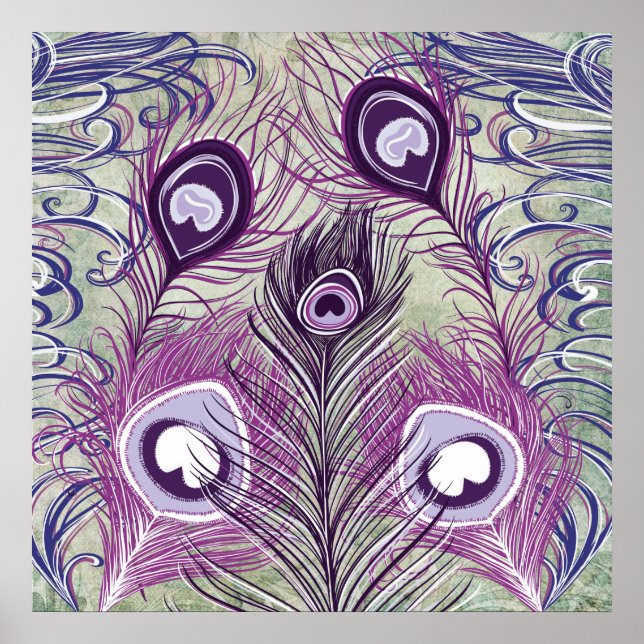 Poster Joli Peacock Violet Plumes Design élégant (Devant)