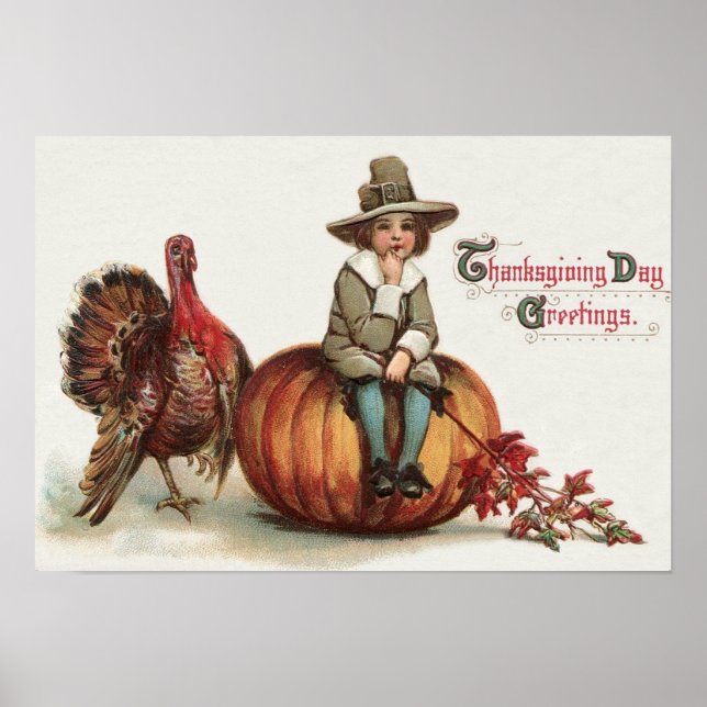 Poster Joli pèlerin Turquie Citrouille Feuilles d'automne (Devant)