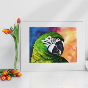 Poster Joli perroquet vert de style aquarelle généré par