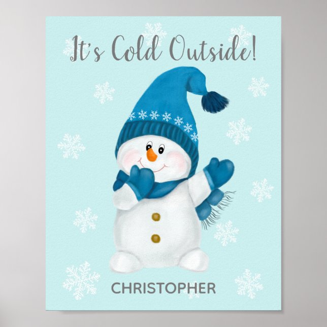 Poster Joli Petit Bonhomme de Neige Aquarelle Il Fait Fro (Devant)