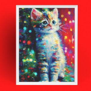 Poster Joli petit chat de Noël 