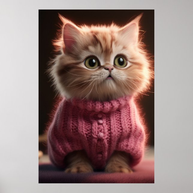 Poster Joli petit chaton dans un pull rose (Devant)