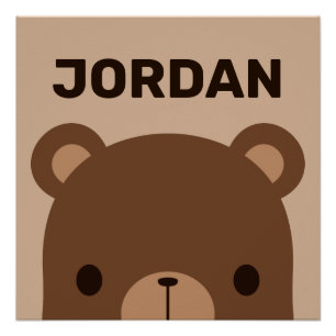 Poster Joli petit ours brun avec nom personnalisé