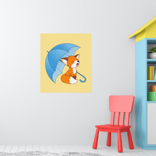 Poster Joli Petit Renard dormant sous parapluie