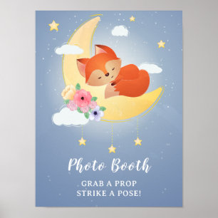 Poster Joli petit renard sur la baby shower de la lune