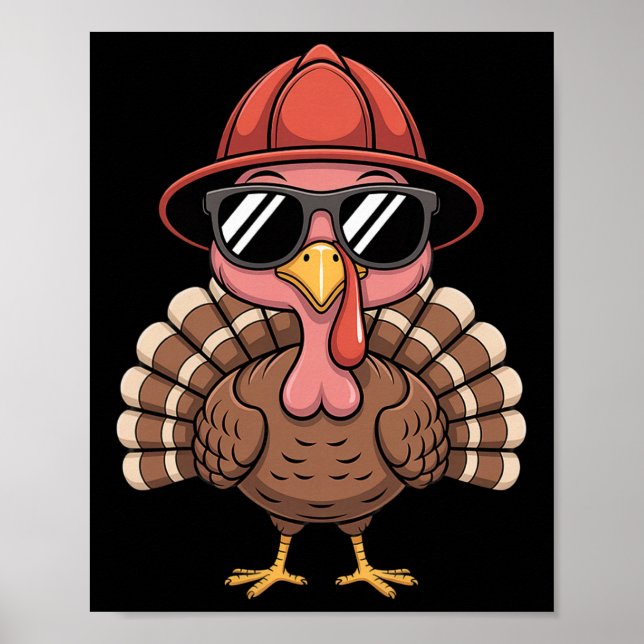Poster Joli pompier visage de poulet lunettes de soleil f (Devant)